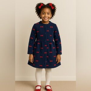 Beautiful preloved Mfrannie girls blue with red bows fleece fully lined jacket